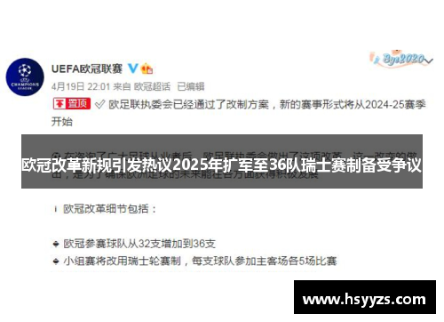 欧冠改革新规引发热议2025年扩军至36队瑞士赛制备受争议